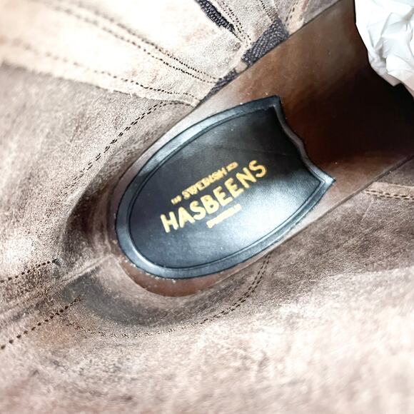 Swedish Hasbeens Zip It Emy Boots Croc Leather Dark Brown Platform Sz 37 / 7 - Picture 9 of 10